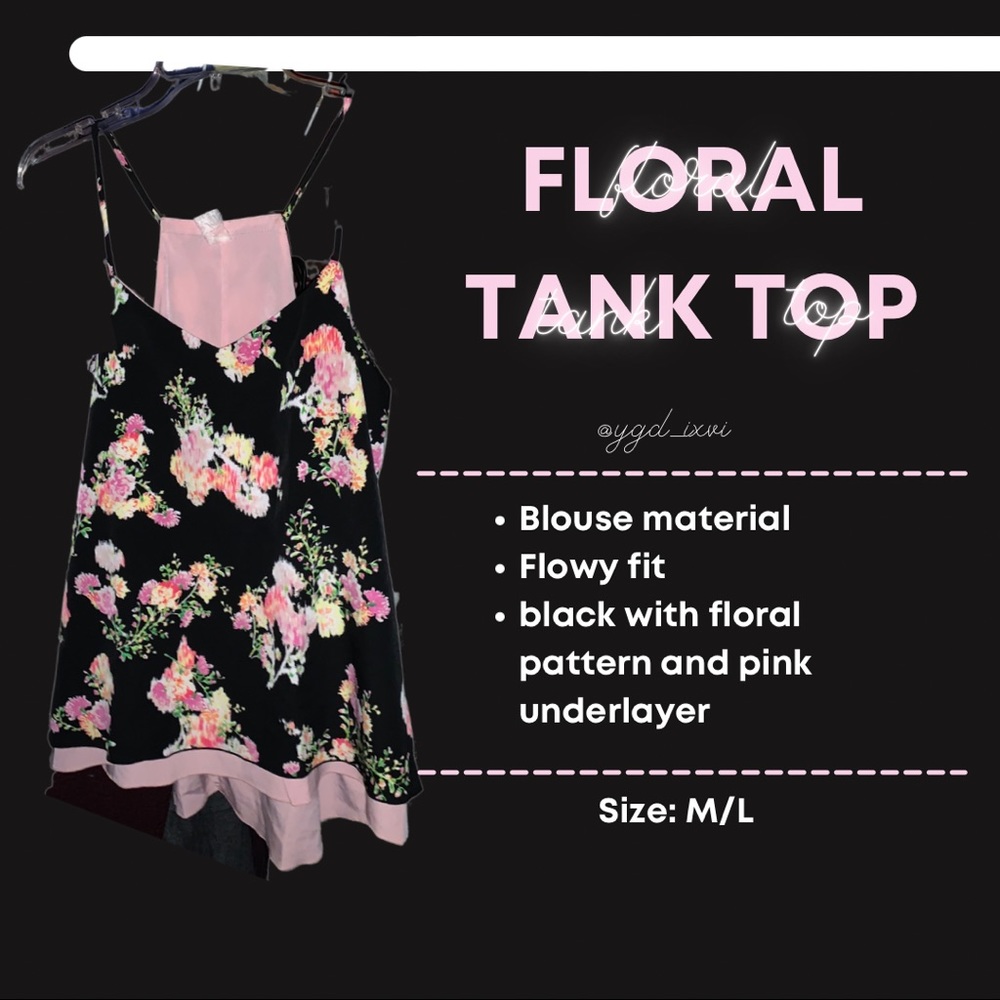 Black and Pink Floral Tank Top